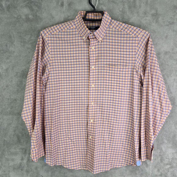Mens Cremeux Classics Orange & Blue Plaid Shirt Button Down Long Sleeve Size M - Picture 2 of 9